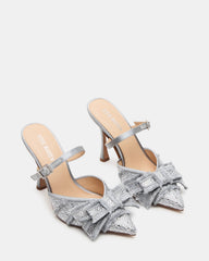 BAYLIN Grey Satin Rhinestones Bow Pointed-Toe Stiletto Women's Heel