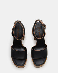 FLORIA Black Leather Women's Platform Square-Toe Block Heel