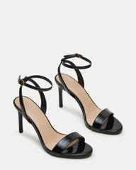 SUZIE Black Patent Women's Open Toe Stiletto Strappy Heel