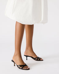 CARY Black Leather Square-Toe Strappy Mule Women's Heel