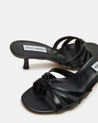 CARY Black Leather Square-Toe Strappy Mule Women's Heel