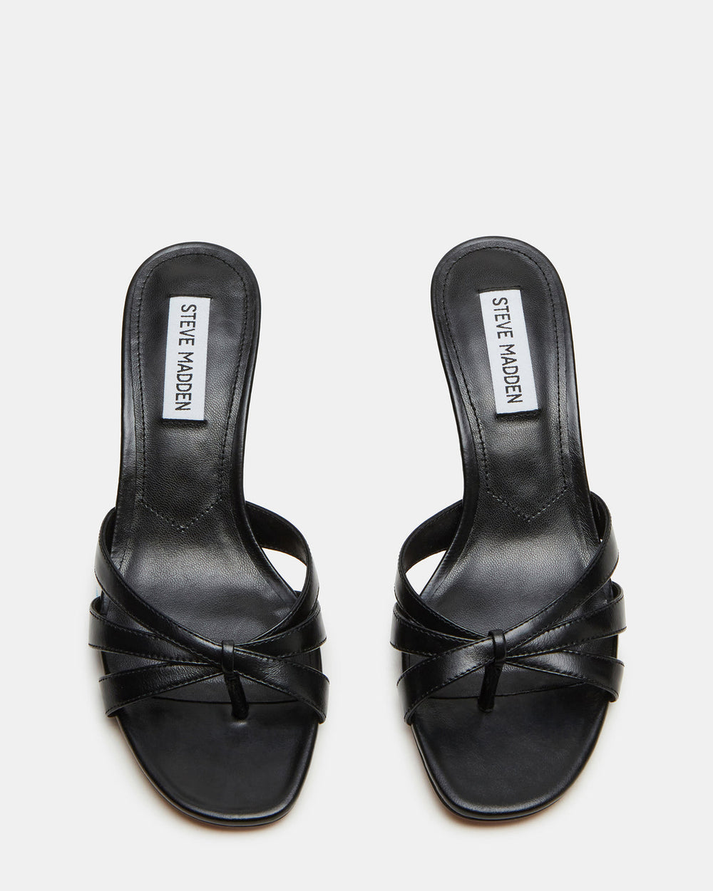 CARY Black Leather Square-Toe Strappy Mule Women's Heel