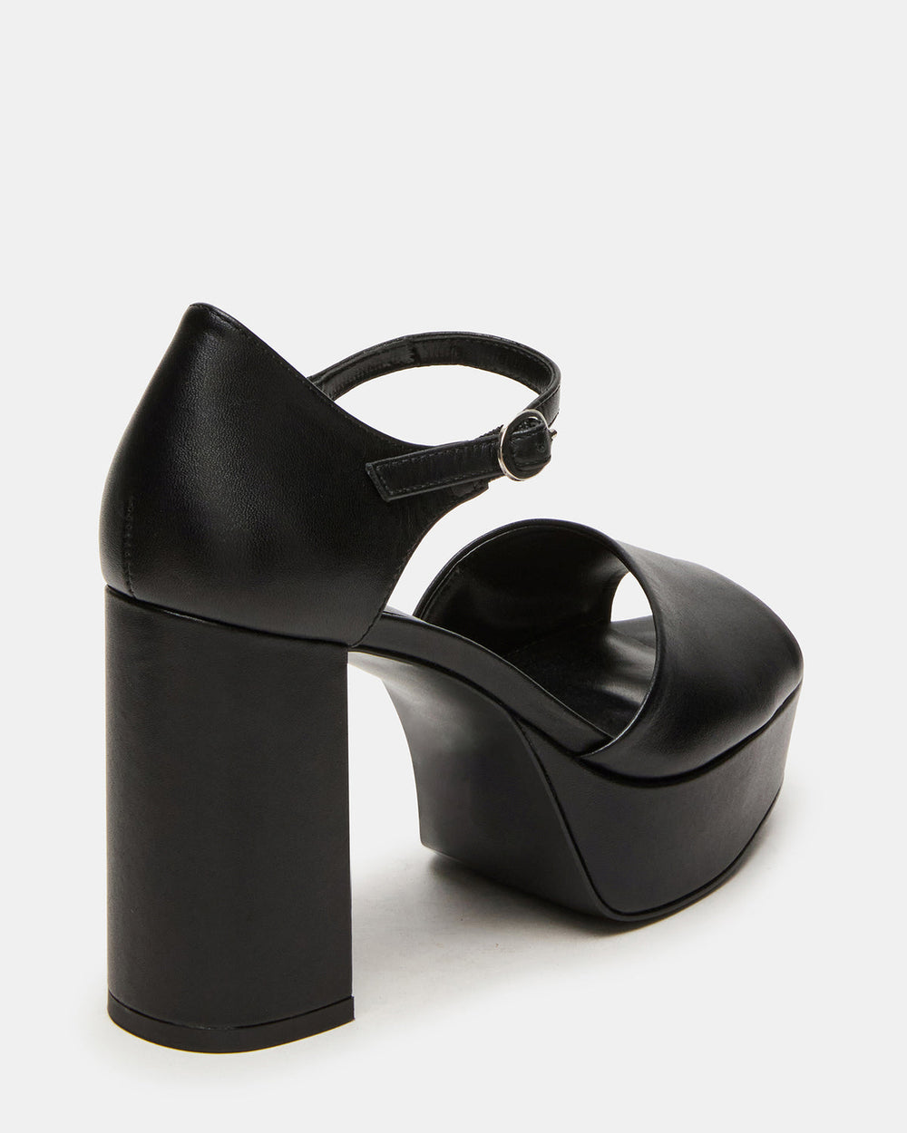 LONDON Black Leather Platfrom Block Heel Square-Toe Women's Heel