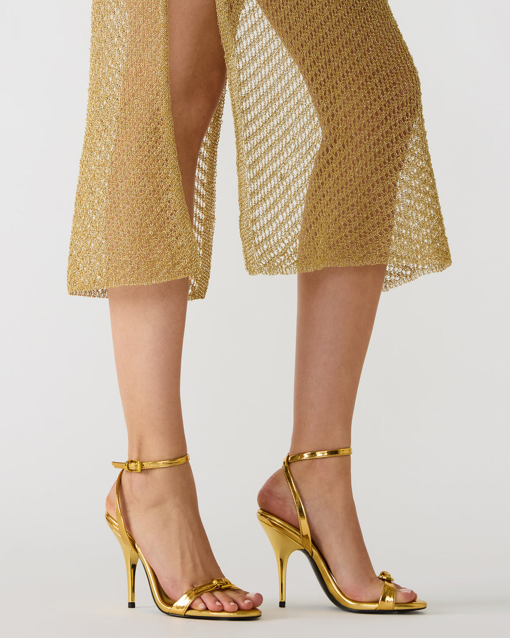 FOXX Gold Strappy Stiletto Open-Toe Women's Heel