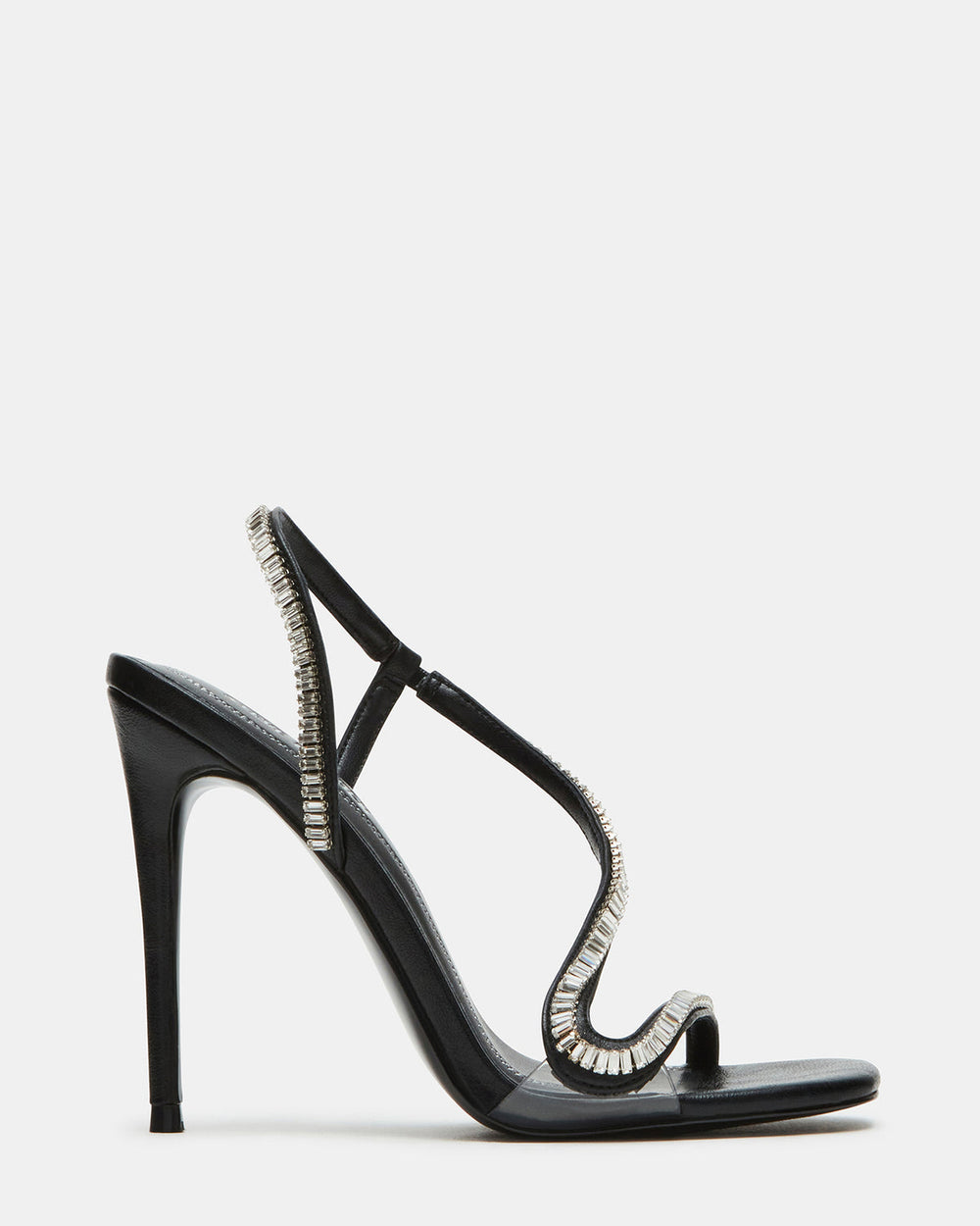 NESSA Black Square Toe Rhinestone Stiletto Heel | Women's Heels