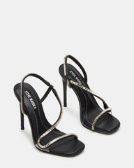 NESSA Black Square Toe Rhinestone Stiletto Heel | Women's Heels