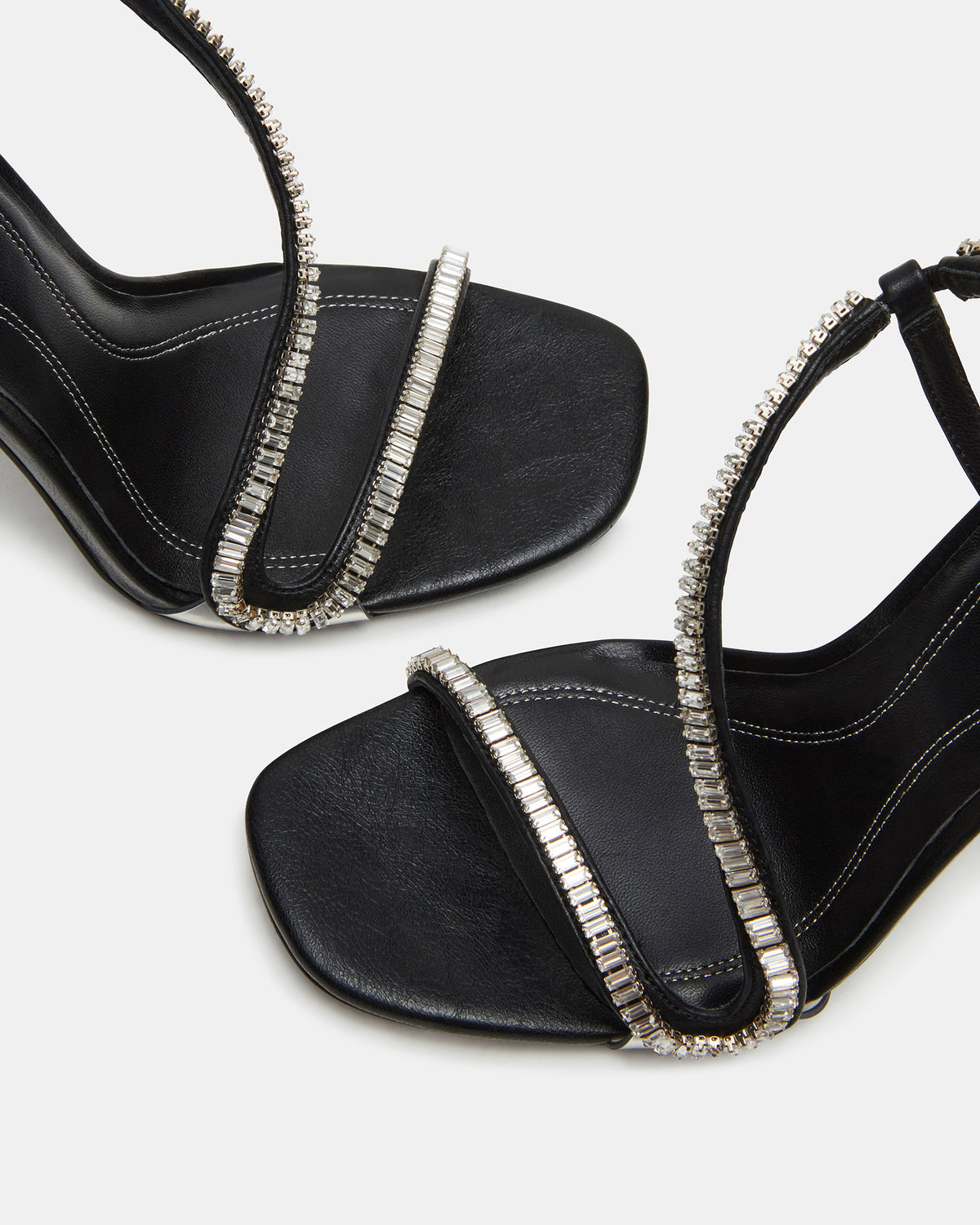 NESSA Black Square Toe Rhinestone Stiletto Heel | Women's Heels