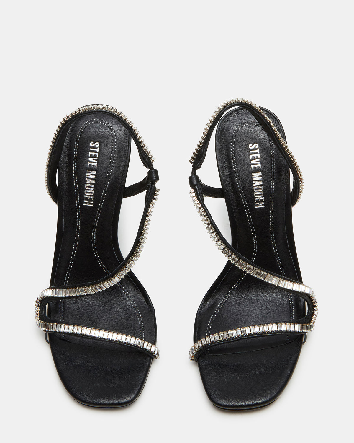 NESSA Black Square Toe Rhinestone Stiletto Heel | Women's Heels
