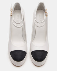 PEYTON White Leather Block Heel Platform Women's Heel