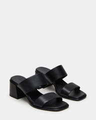 SYCAMORE Black Leather Square-Toe Mule Women's Heel