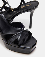 SCARLET Black Square-Toe Strappy Platform Women's Heel