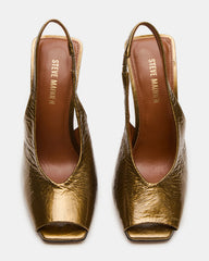 LUCIAN Olive Crinkle Patent Square-Toe Peep-Toe Slingback Women's Heel