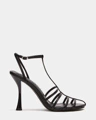 TILDAH Black Leather Strappy Rounded Toe Women's Heel