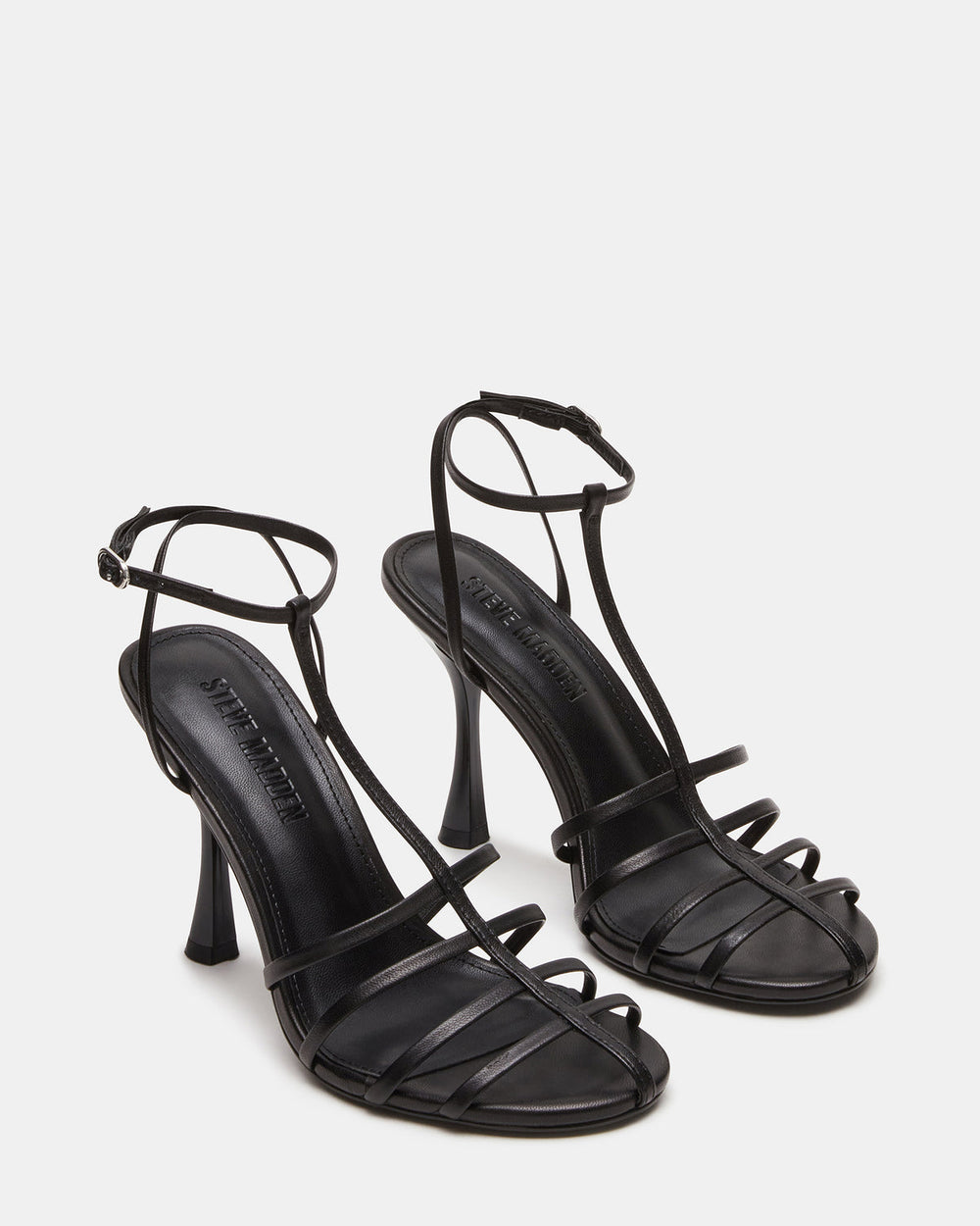TILDAH Black Leather Strappy Rounded Toe Women's Heel