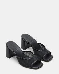 MADAME Black Square-Toe Mesh Mule Women's Heel
