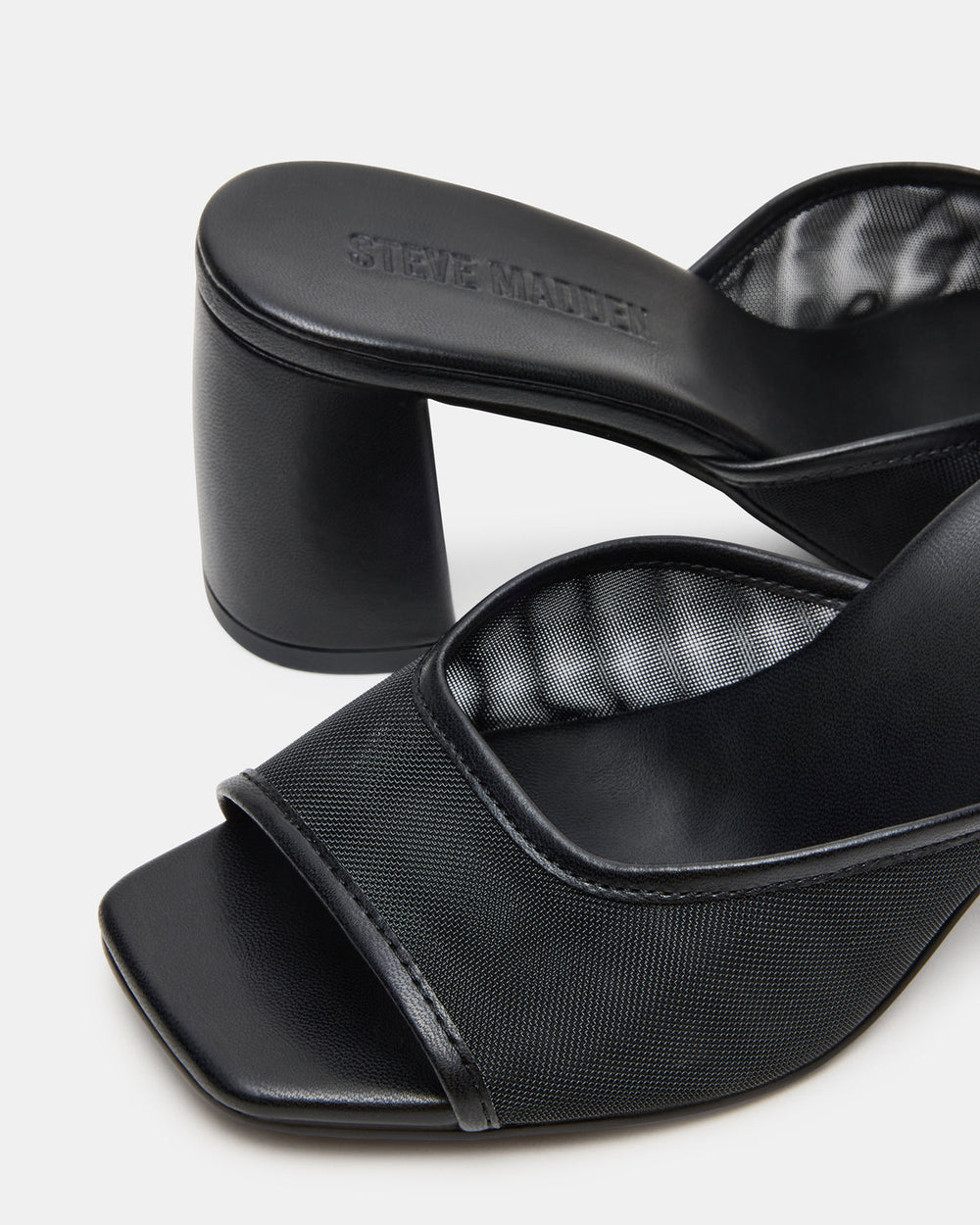 MADAME Black Square-Toe Mesh Mule Women's Heel