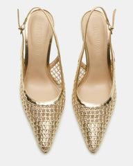 REYES Woven Gold Slingback Stiletto Pointed-Toe Pump Women's Heel