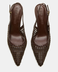 REYES Woven Brown Slingback Stiletto Pointed-Toe Pump Women's Heel