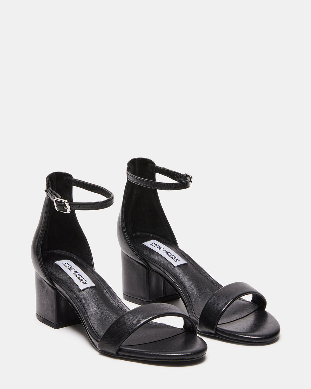 IRENEE Black Leather Women's 2 Inch Block Heel