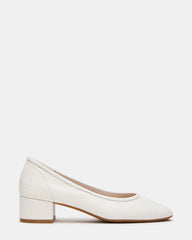 MOLLIE White Leather Ballet Women's Block Heels