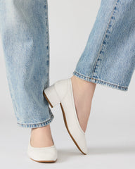 MOLLIE White Leather Ballet Women's Block Heels
