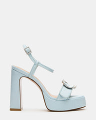 LIANDRA Buckle Blue Satin Women's Platform Square-Toe Strappy Heel