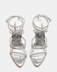 SKY Silver Strappy Rhinestone Stiletto Heel | Women's Heels