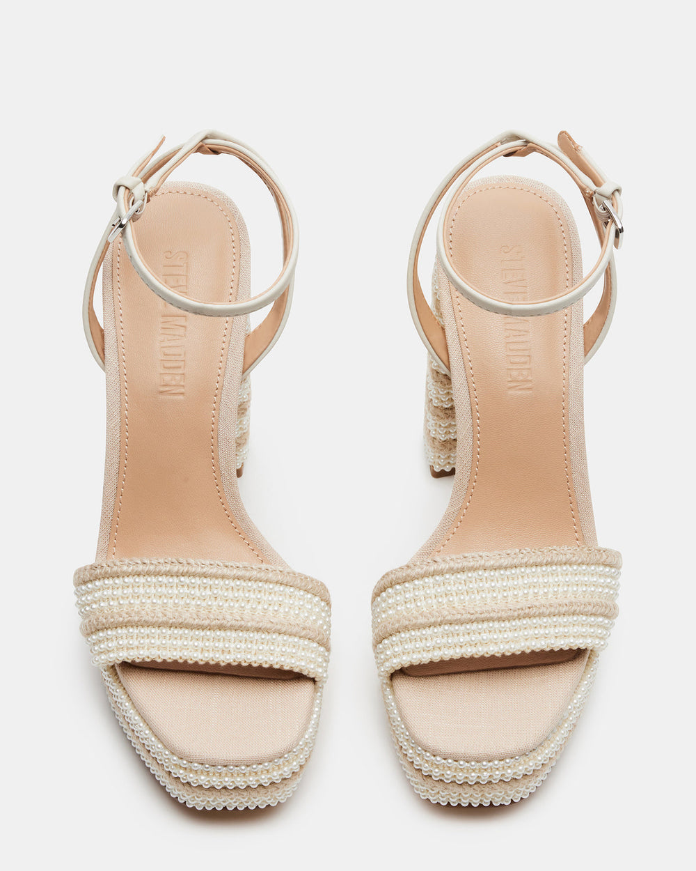 LUMARA Natural Raffia Pearl Platform Block Heel | Women's Heels