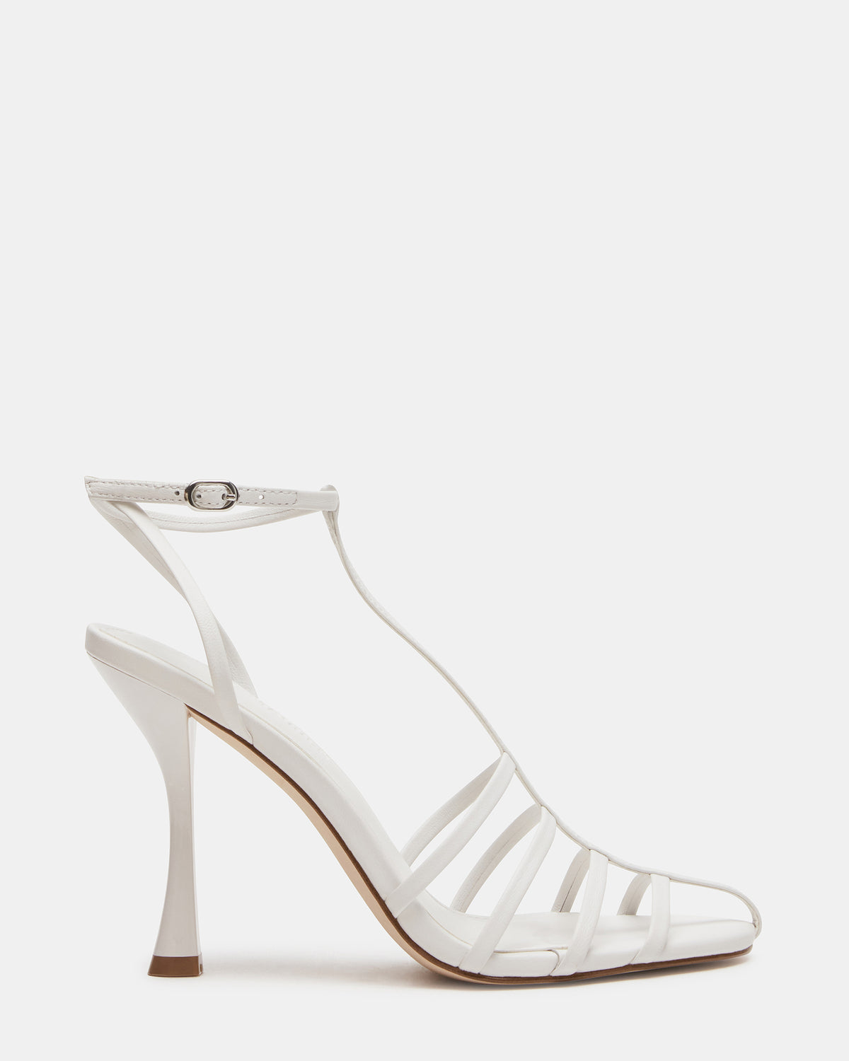 TILDAH White Leather Strappy Rounded Toe Women's Heel
