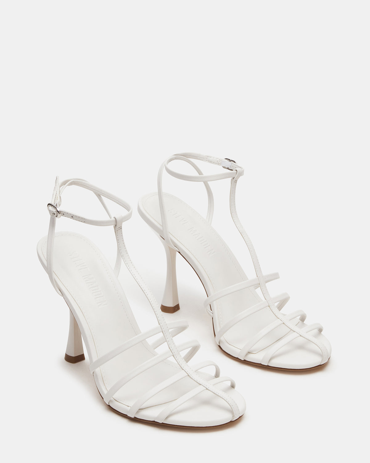 TILDAH White Leather Strappy Rounded Toe Women's Heel