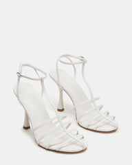 TILDAH White Leather Strappy Rounded Toe Women's Heel