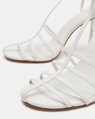 TILDAH White Leather Strappy Rounded Toe Women's Heel