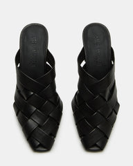 NAKITA Black Square-Toe Woven Mule Women's Heel