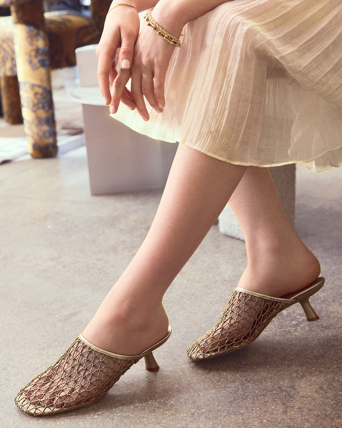 XRAY Gold Women's Caged Net Mule Heel