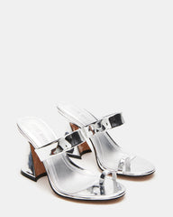 RENIE Silver Women's Open Toe Mule Heel