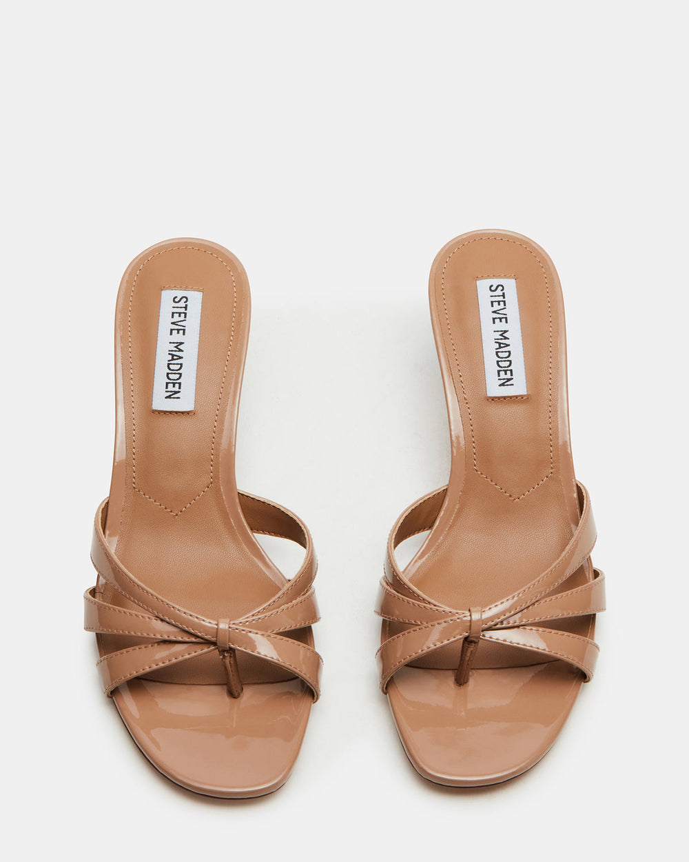 CARY Tan Patent Leather Square-Toe Strappy Mule Women's Heel