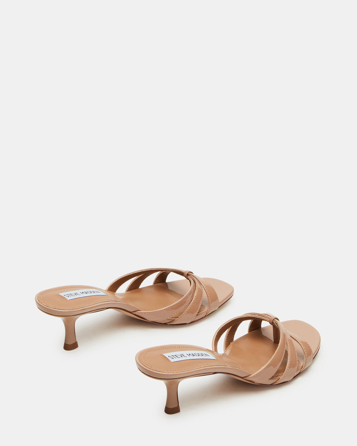 CARY Tan Patent Leather Square-Toe Strappy Mule Women's Heel