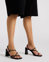 VANTAGE Black Women's Square-Toe Strappy Slingback Heel