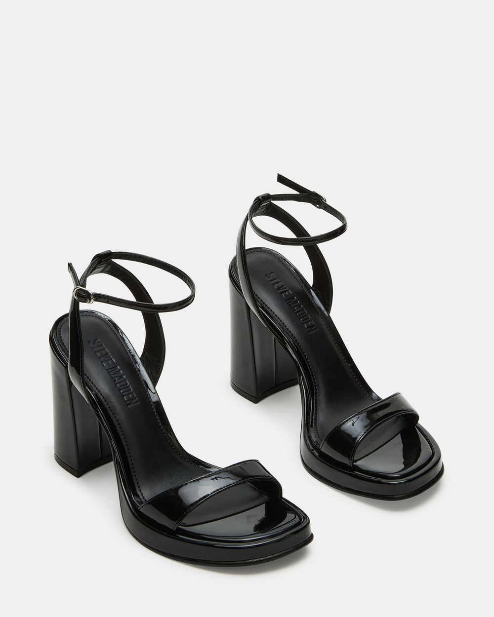 SULLIVAN Black Patent Square-Toe Strappy Heel | Women's Heels