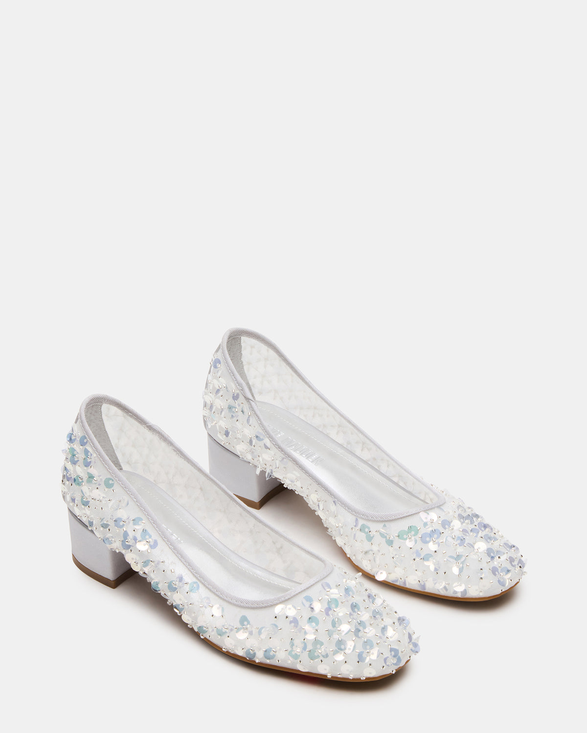 MOLLIE Silver Sequins Ballet Block Heels