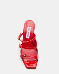 OPULENT Red Leather Square Toe Mule Heel | Women's Heels