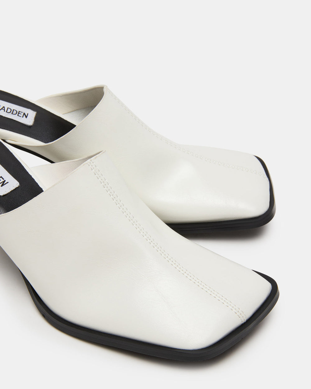 DEMPSEY White Leather Square-Toe Mule Women's Heel