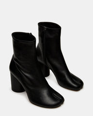 CARO Black Leather Tabi Split-Toe Block Heel Women's Ankle Boot