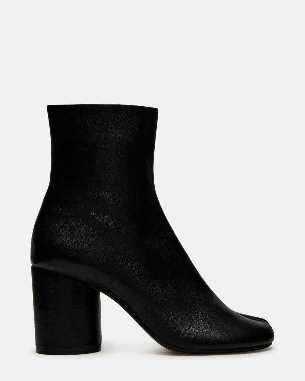 CARO Black Leather Tabi Split-Toe Block Heel Women's Ankle Boot