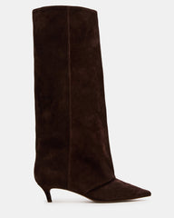 LUCA Brown Suede Pointed-Toe Cuffed Kitten Heel Women's Boot