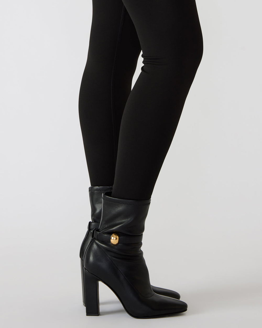 AROMA Black Buckle Gold Detail Block Heel Women's Ankle Boot