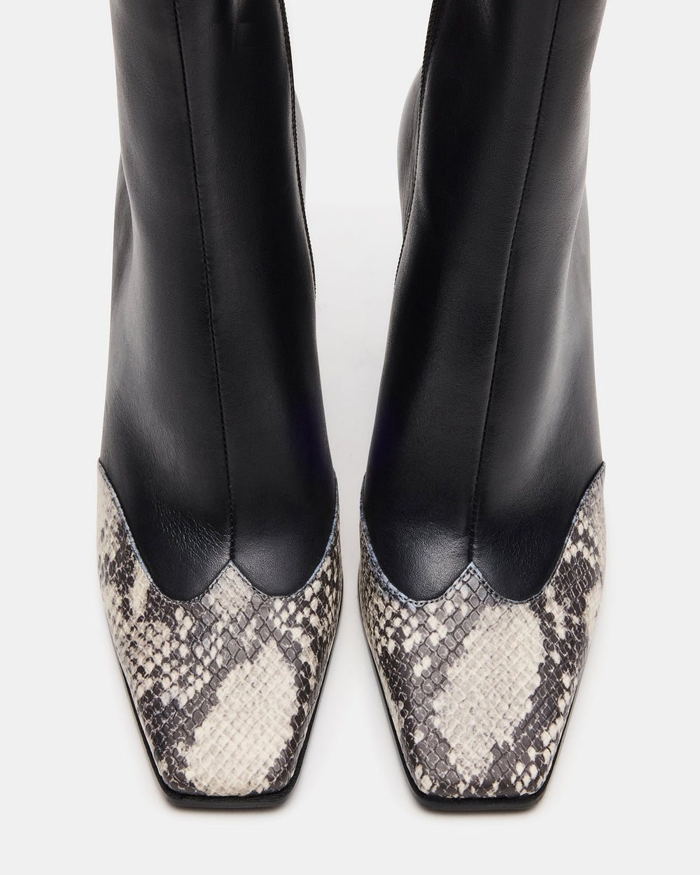 LYLE Black Leather with Snake Square-Toe Heeled Women's Ankle Boot
