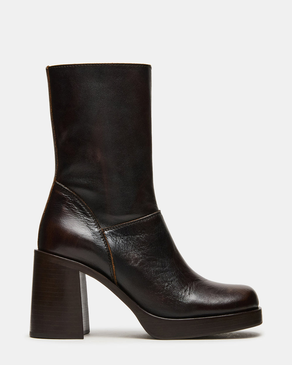 FUSION Brown Distressed Square-Toe Block Heel Women's Ankle Boot
