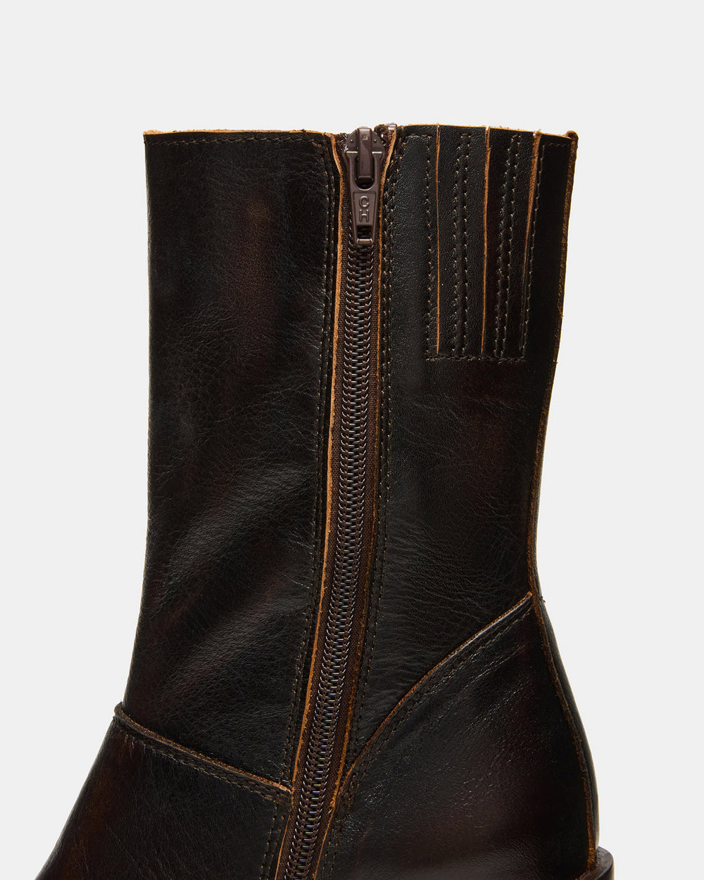 FUSION Brown Distressed Square-Toe Block Heel Women's Ankle Boot