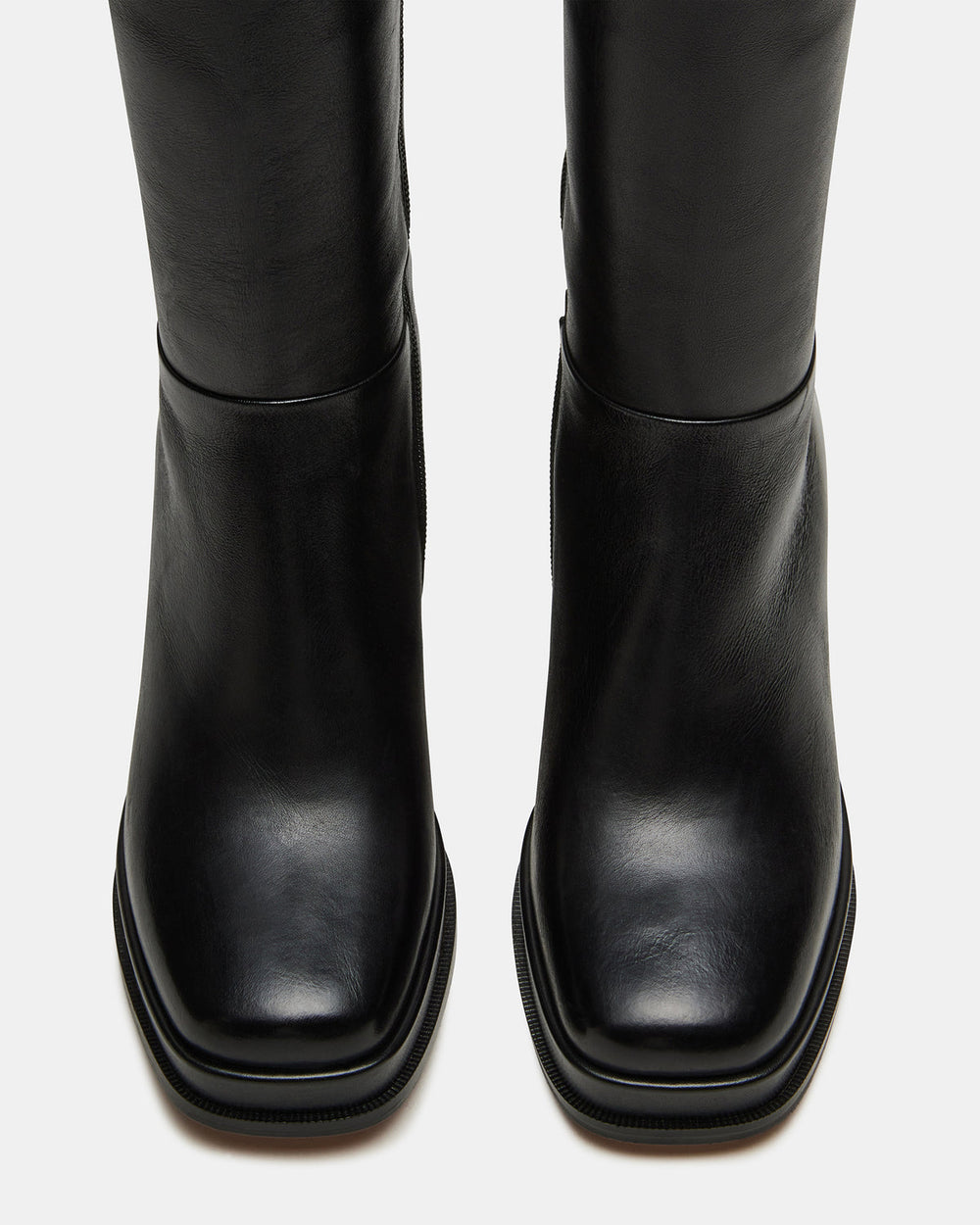 MYSTERY Black Leather Women's Block Heel Platform Boot
